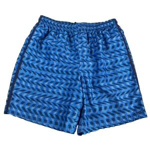 Nike Swim Board Shorts Blue Black Geometric Print Sz‎ XL Mesh Pockets and Lining